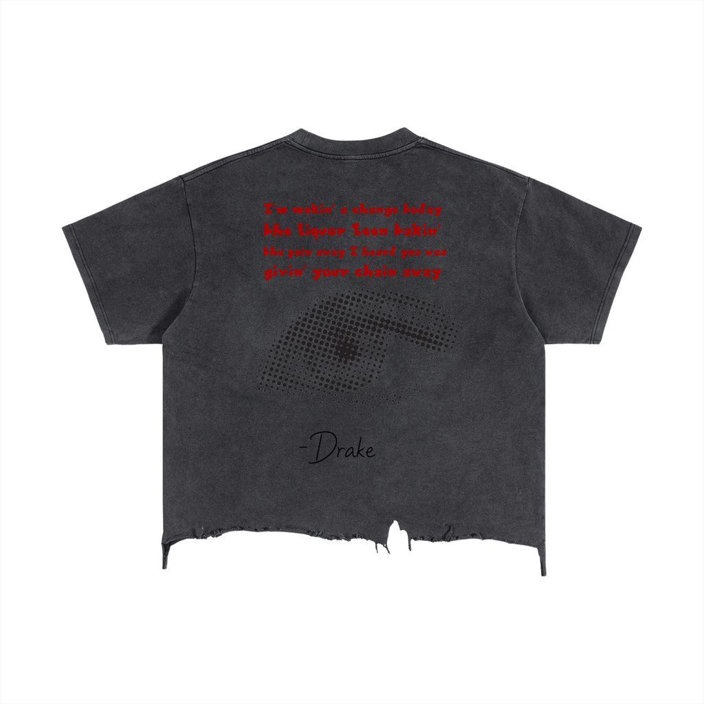 Drake Lyrics - Vintage Wash Boxy Distressed Hem T-Shirt