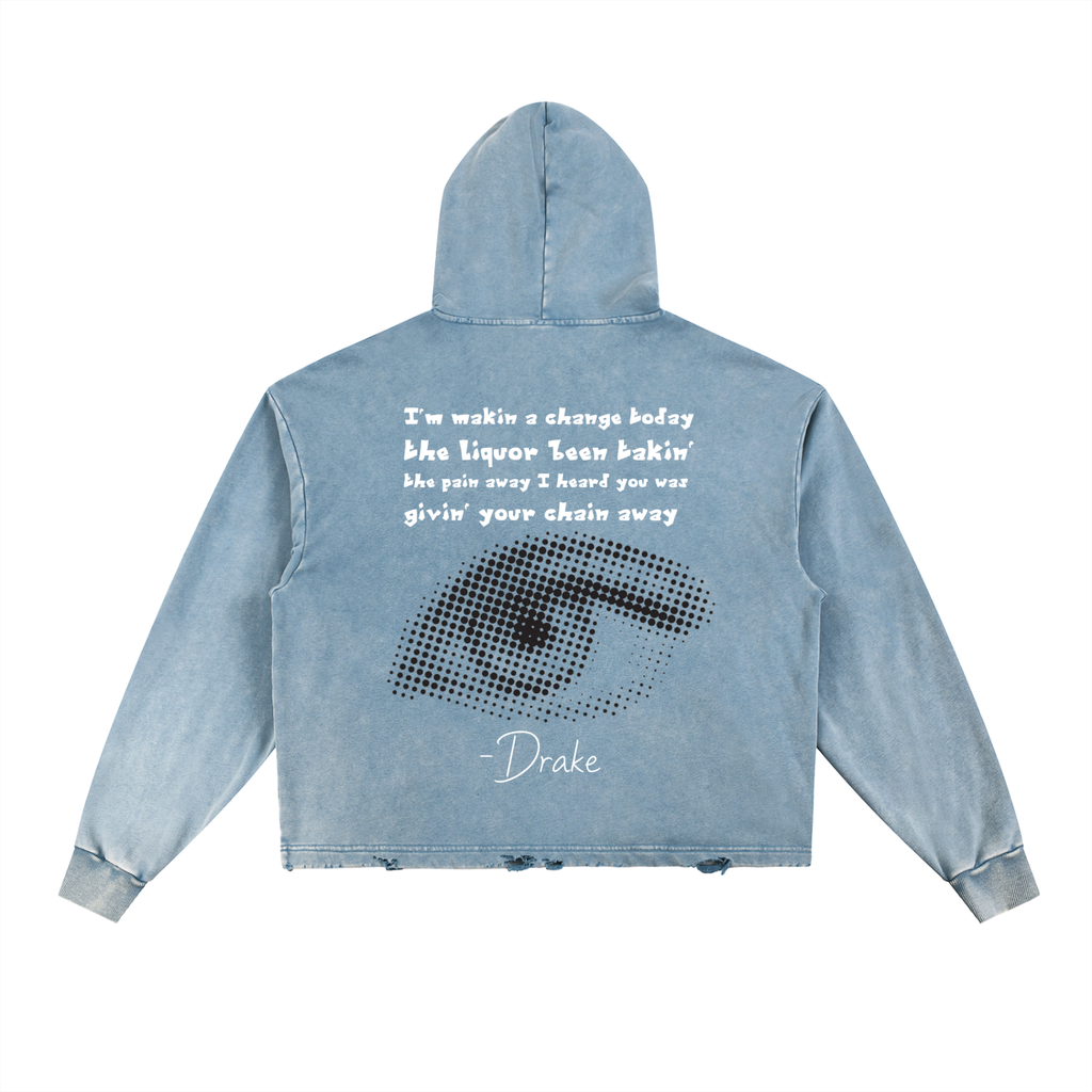 Drake Lyrics - Vintage Washed Frayed-Hem Hoodie