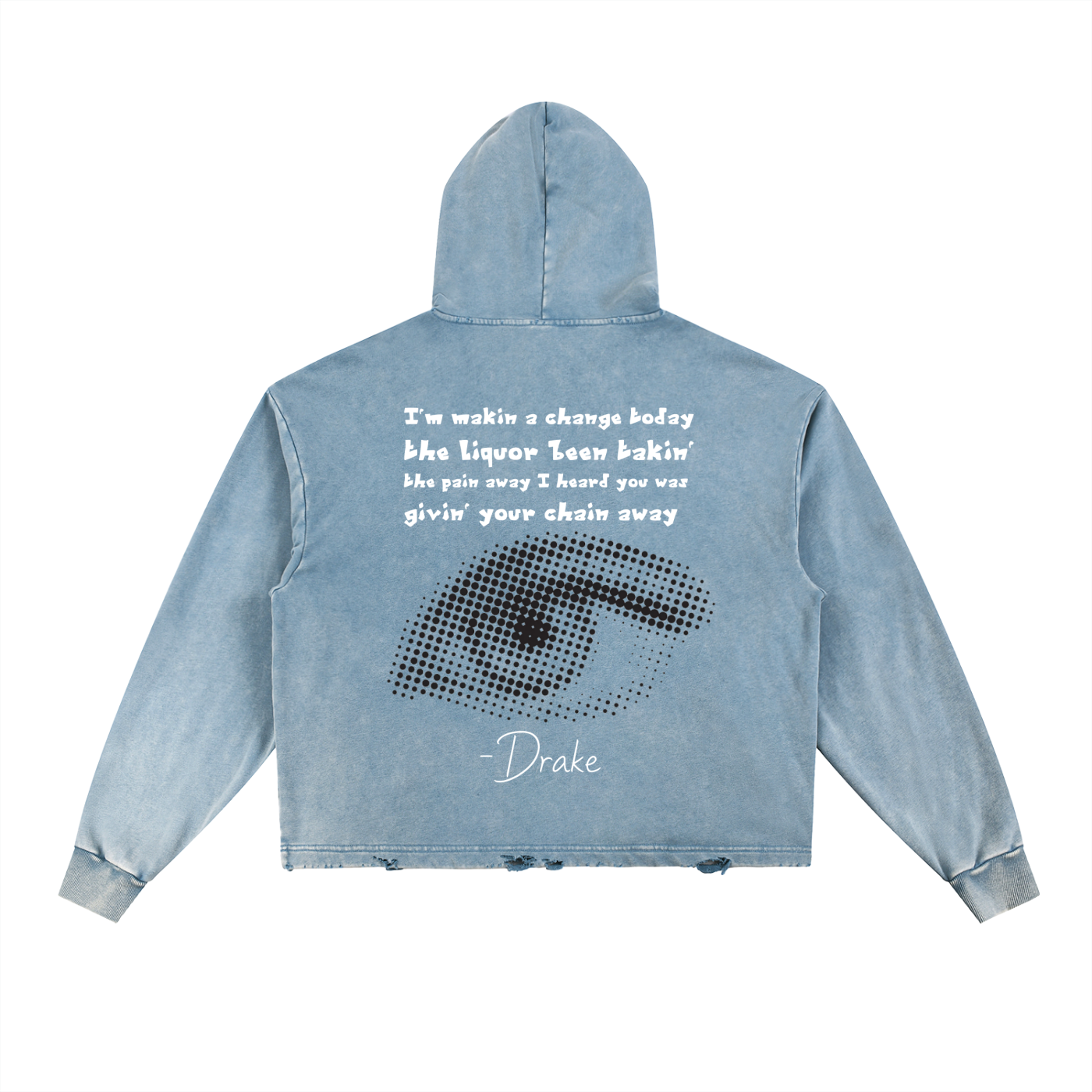 Drake Lyrics - Vintage Washed Frayed-Hem Hoodie