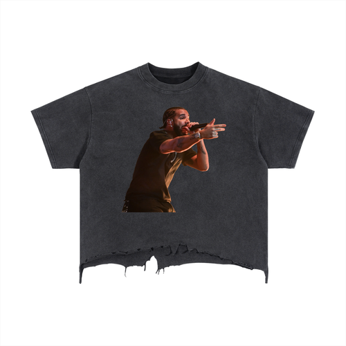 Drake Lyrics - Vintage Wash Boxy Distressed Hem T-Shirt