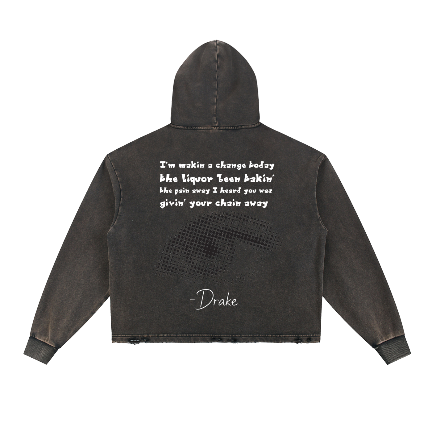 Drake Lyrics - Vintage Washed Frayed-Hem Hoodie